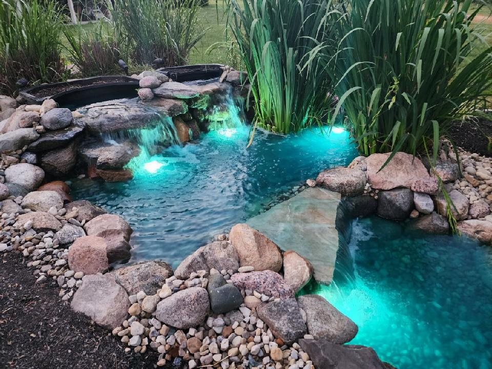 Pond lighting is attractive even in daylight