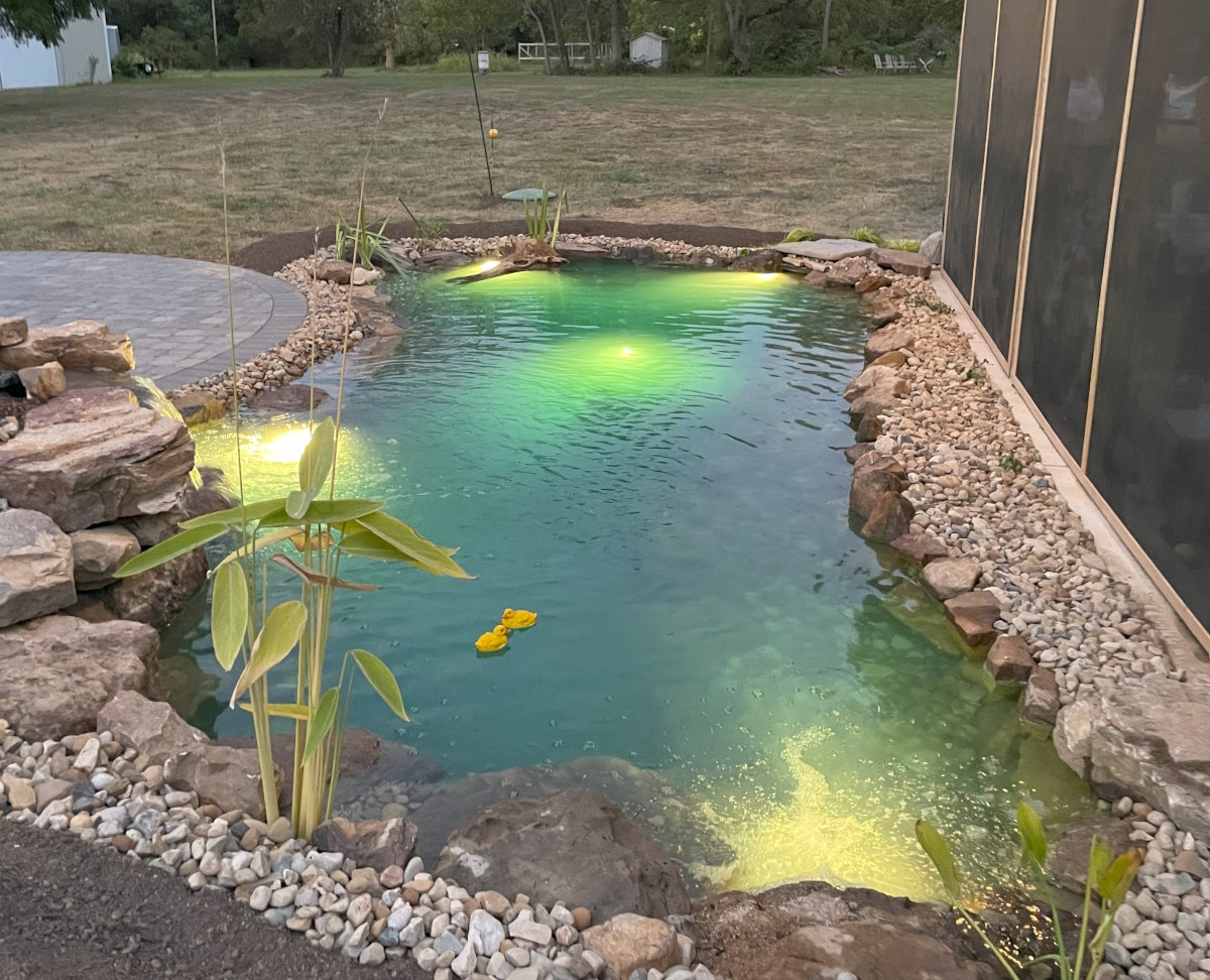 illuminated koi pond